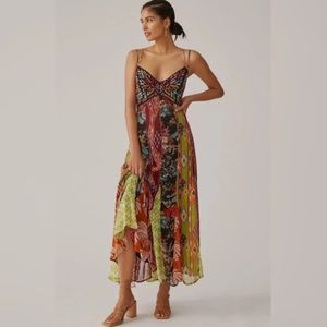 Anthropologie Multi Print V-Neck Maxi Dress - size 10